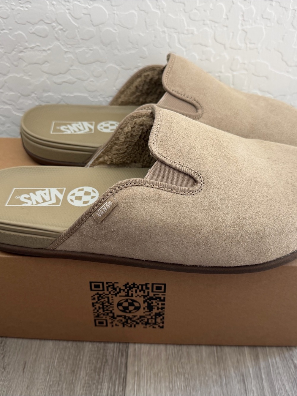 Vans Beige Suede Slip-On Mule with Shearling